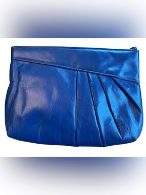 80s Pleated Leather Navy Blue Shoulder Bag/Strap Bag - Vintage Fashion Clutch